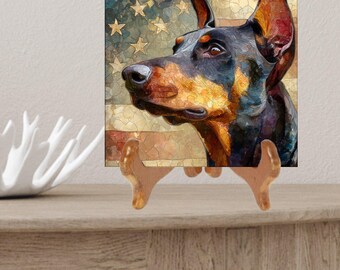Doberman Pinscher USA Flag Patriotic Dog Ceramic Tile thumbnail 2