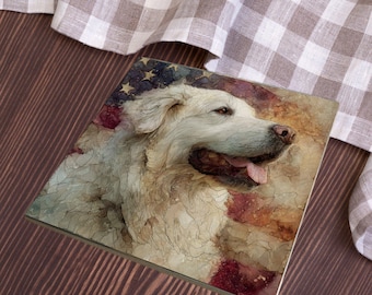 Great Pyrenees USA Flag Patriotic Dog Ceramic Tile thumbnail 3