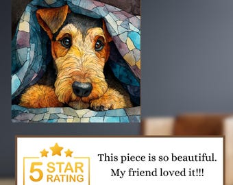 Airedale Terrier Under the Blanket Ceramic Tile thumbnail 3