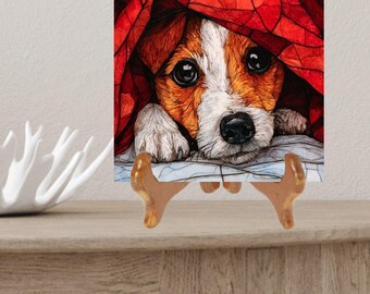 Russell Terrier Under the Blanket Ceramic Tile thumbnail 2