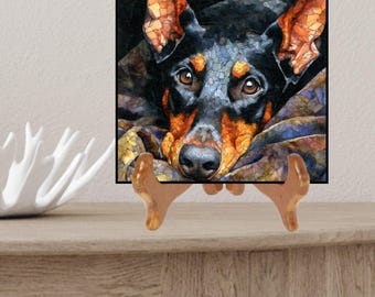 Doberman Pinscher Under the Blanket Ceramic Tile thumbnail 2