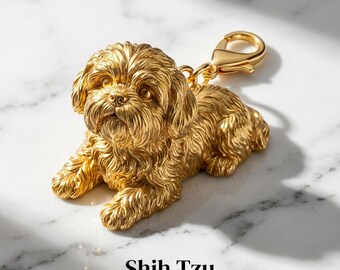 Shih Tzu Gold Dog Sculpture Bag Charm thumbnail 2