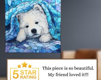 Samoyed Under the Blanket Ceramic Tile thumbnail 3