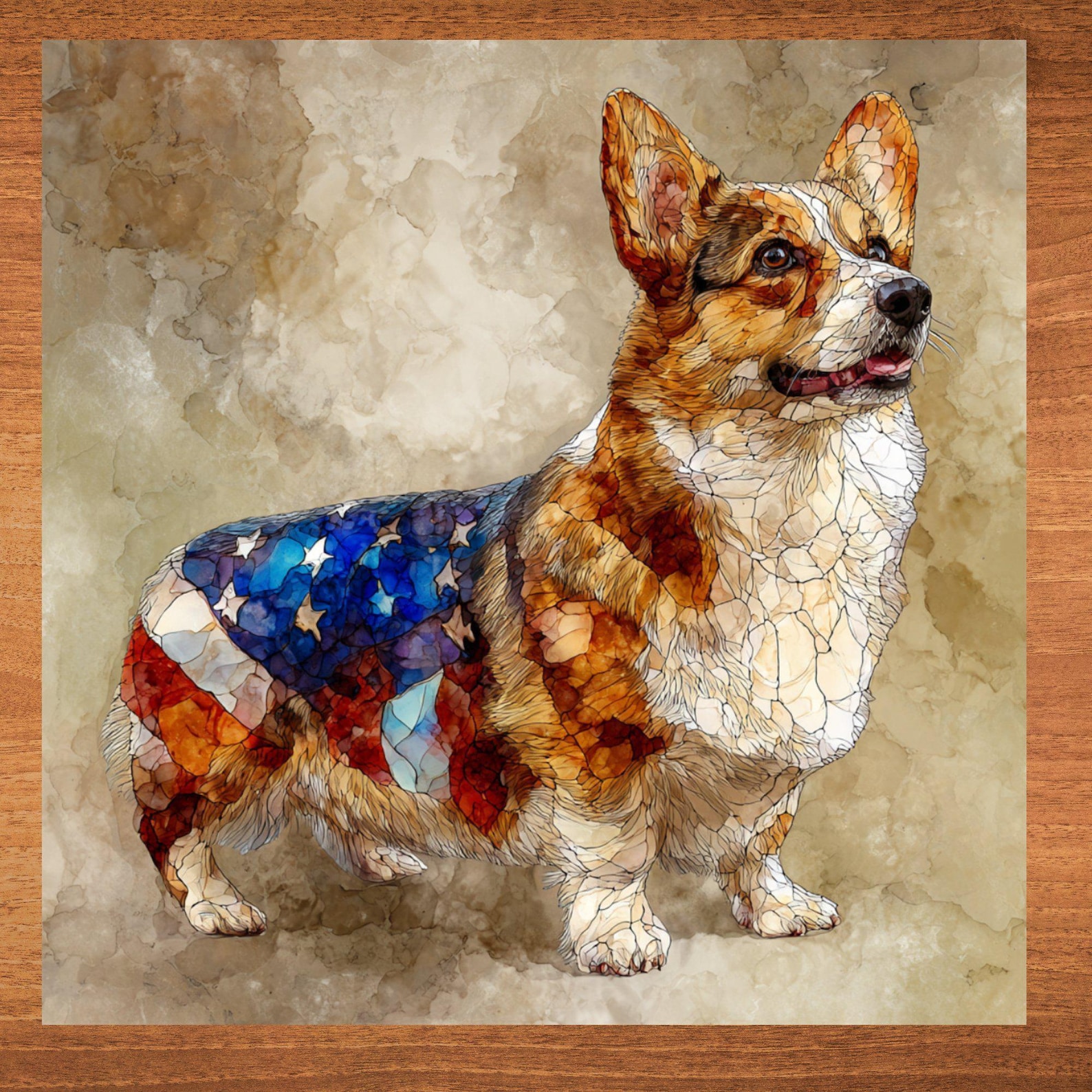 Pembroke Welsh Corgi USA Flag Patriotic Dog Ceramic Tile