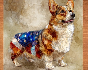 Pembroke Welsh Corgi USA Flag Patriotic Dog Ceramic Tile thumbnail 1