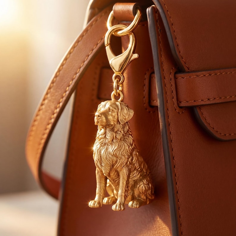 Bernese Mountain Dog Gold Dog Sculpture Bag Charm