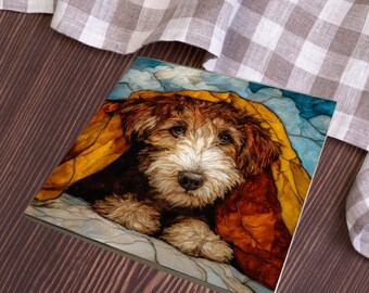 Aussiedoodle Under the Blanket Ceramic Tile thumbnail 4