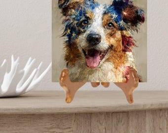 Australian Shepherd USA Flag Patriotic Dog Ceramic Tile thumbnail 2