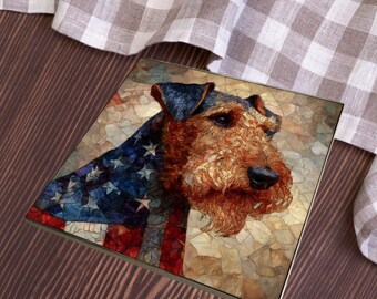 Airedale Terrier USA Flag Patriotic Dog Ceramic Tile thumbnail 4