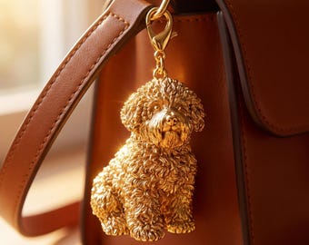 Bichon Frise Gold Dog Sculpture Bag Charm thumbnail 1
