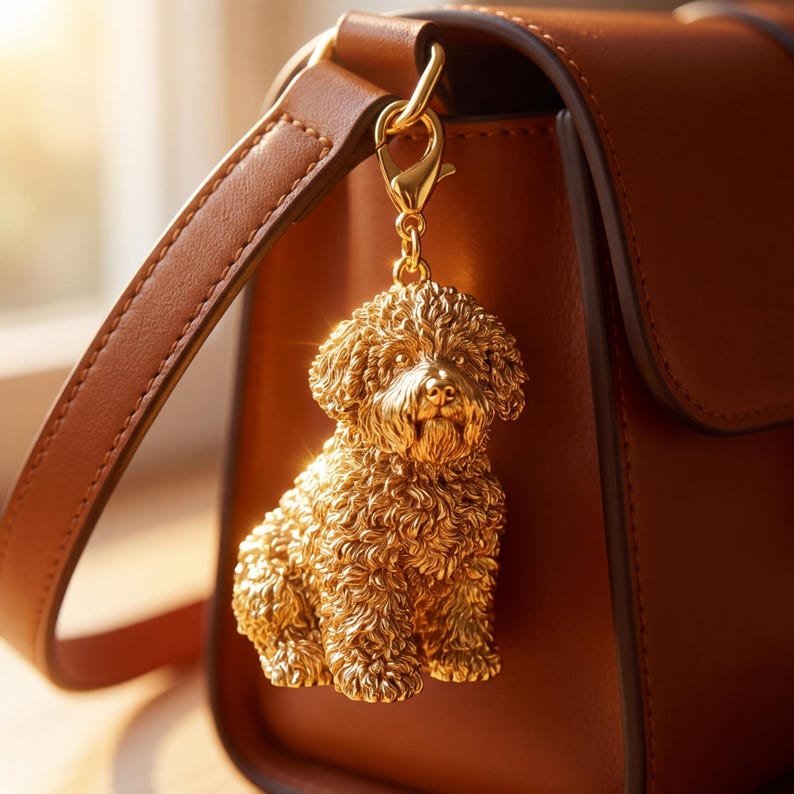 Bichon Frise Gold Dog Sculpture Bag Charm