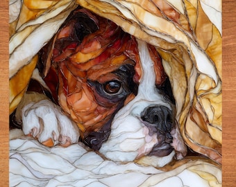 Boxer Under the Blanket Ceramic Tile thumbnail 1