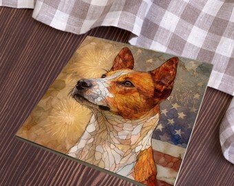 Basenji USA Flag Patriotic Dog Ceramic Tile thumbnail 3