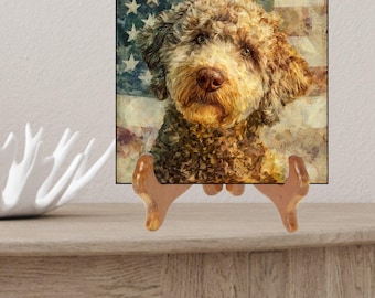 Lagotto Romagnolo USA Flag Patriotic Dog Ceramic Tile thumbnail 2
