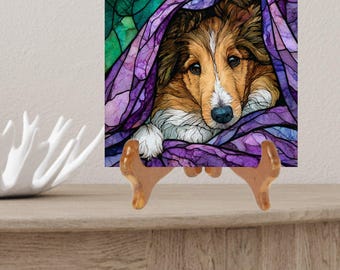 Shetland Sheepdog Under the Blanket Ceramic Tile thumbnail 3