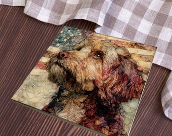 Cavapoo USA Flag Patriotic Dog Ceramic Tile thumbnail 3