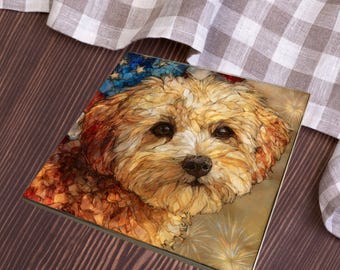 Maltipoo USA Flag Patriotic Dog Ceramic Tile thumbnail 3