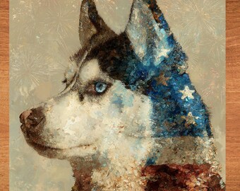 Siberian Husky USA Flag Patriotic Dog Ceramic Tile thumbnail 1