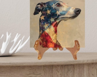 Whippet USA Flag Patriotic Dog Ceramic Tile thumbnail 2