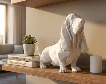 Basset Hound Low-Poly Geometric Dog Statue thumbnail 4