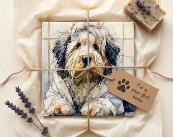 Old English Sheepdog Spa Dog Ceramic Tile thumbnail 2