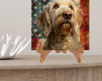 Labradoodle USA Flag Patriotic Dog Ceramic Tile thumbnail 2