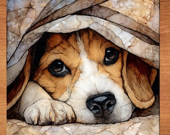 Beagle Under the Blanket Ceramic Tile thumbnail 1