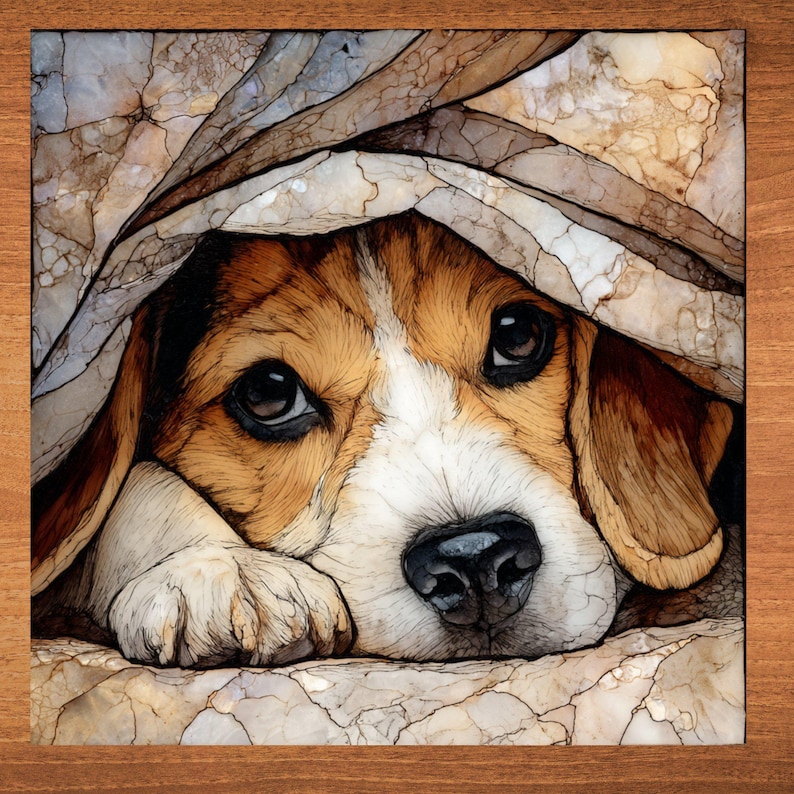 Beagle Under the Blanket Ceramic Tile