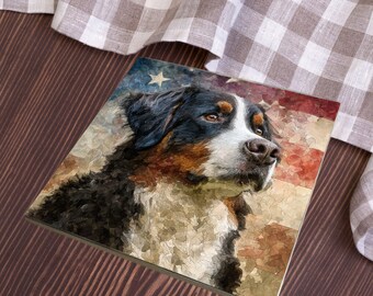 Bernese Mountain Dog USA Flag Patriotic Dog Ceramic Tile thumbnail 3