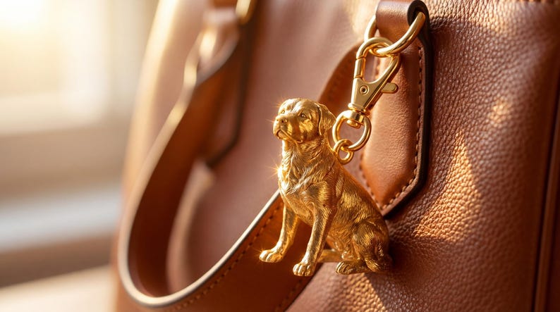 Rottweiler Gold Dog Sculpture Bag Charm