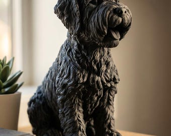 Schnoodle Realistic Seated Dog Statue thumbnail 1