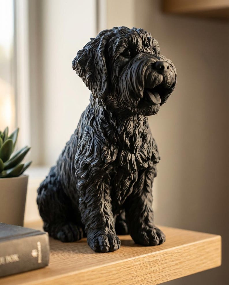 Schnoodle Realistic Seated Dog Statue