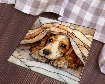 English Cocker Spaniel Under the Blanket Ceramic Tile thumbnail 4