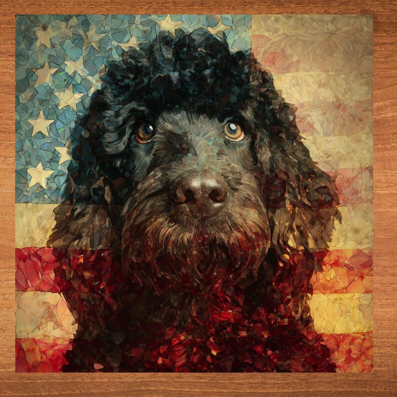 Portuguese Water Dog USA Flag Patriotic Dog Ceramic Tile