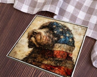 Newfypoo USA Flag Patriotic Dog Ceramic Tile thumbnail 3