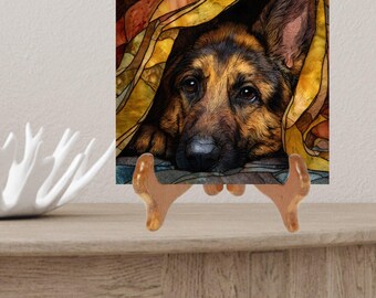German Shepherd Under the Blanket Ceramic Tile thumbnail 2