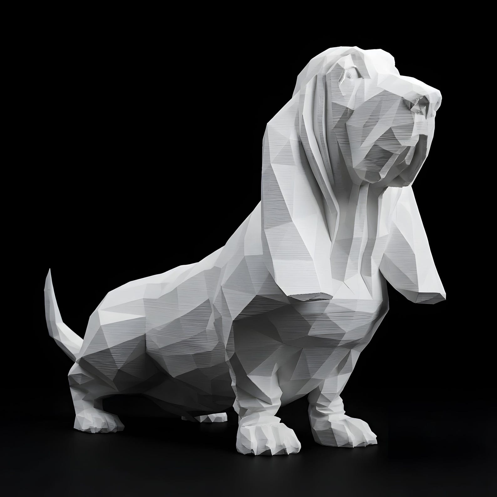 Basset Hound Low-Poly Geometric Dog Statue