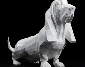 Basset Hound Low-Poly Geometric Dog Statue thumbnail 1