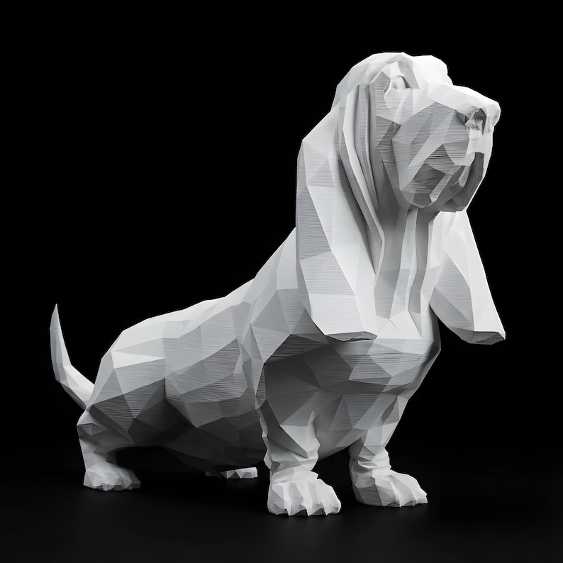 Basset Hound Low-Poly Geometric Dog Statue