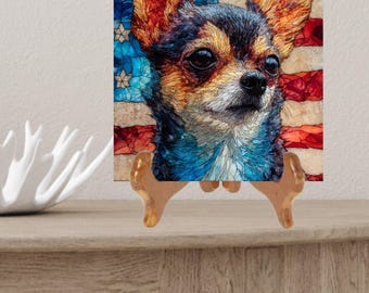 Chihuahua USA Flag Patriotic Dog Ceramic Tile thumbnail 2