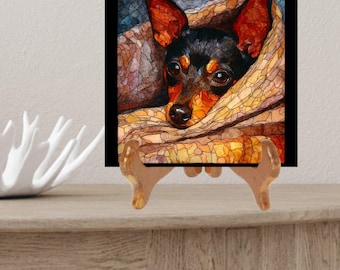 Miniature Pinscher Under the Blanket Ceramic Tile thumbnail 2