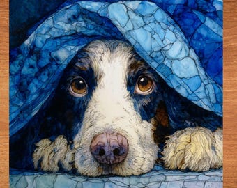English Setter Under the Blanket Ceramic Tile thumbnail 1