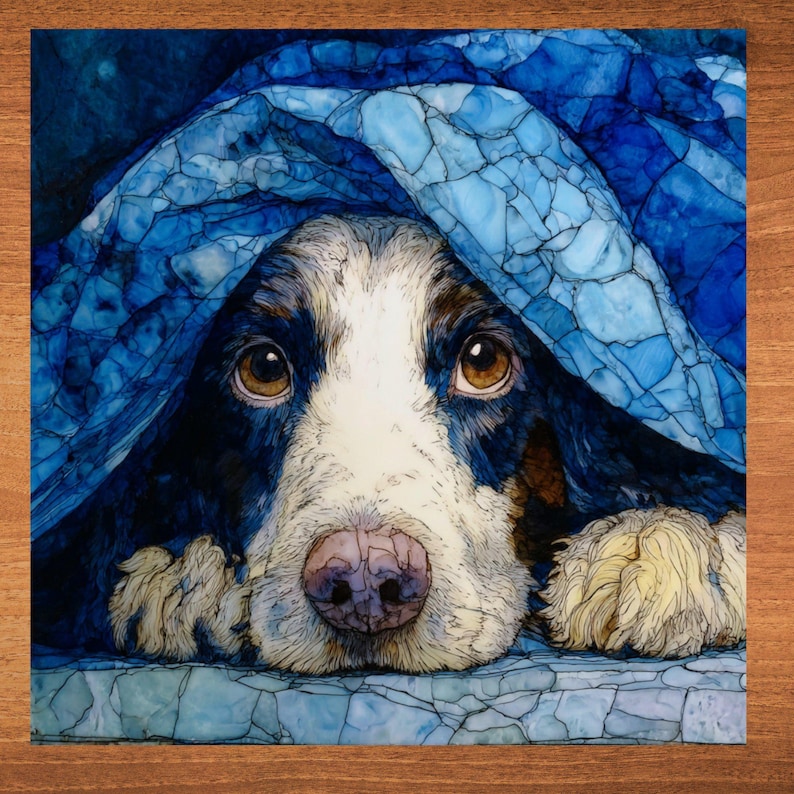 English Setter Under the Blanket Ceramic Tile