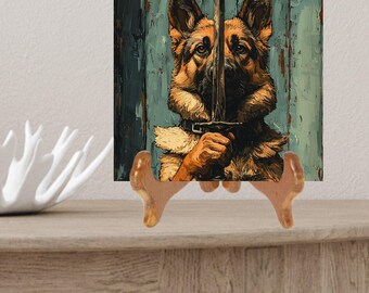 German Shepherd Medieval Knight Dog Ceramic Tile thumbnail 2