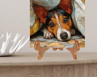 Rat Terrier Under the Blanket Ceramic Tile thumbnail 2