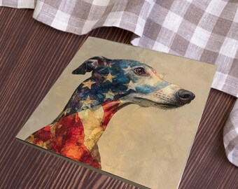 Whippet USA Flag Patriotic Dog Ceramic Tile thumbnail 3