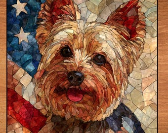 Yorkshire Terrier USA Flag Patriotic Dog Ceramic Tile thumbnail 1