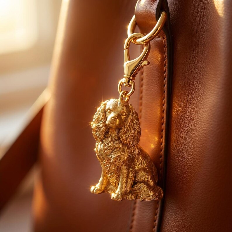 Cavalier King Charles Spaniel Gold Dog Sculpture Bag Charm