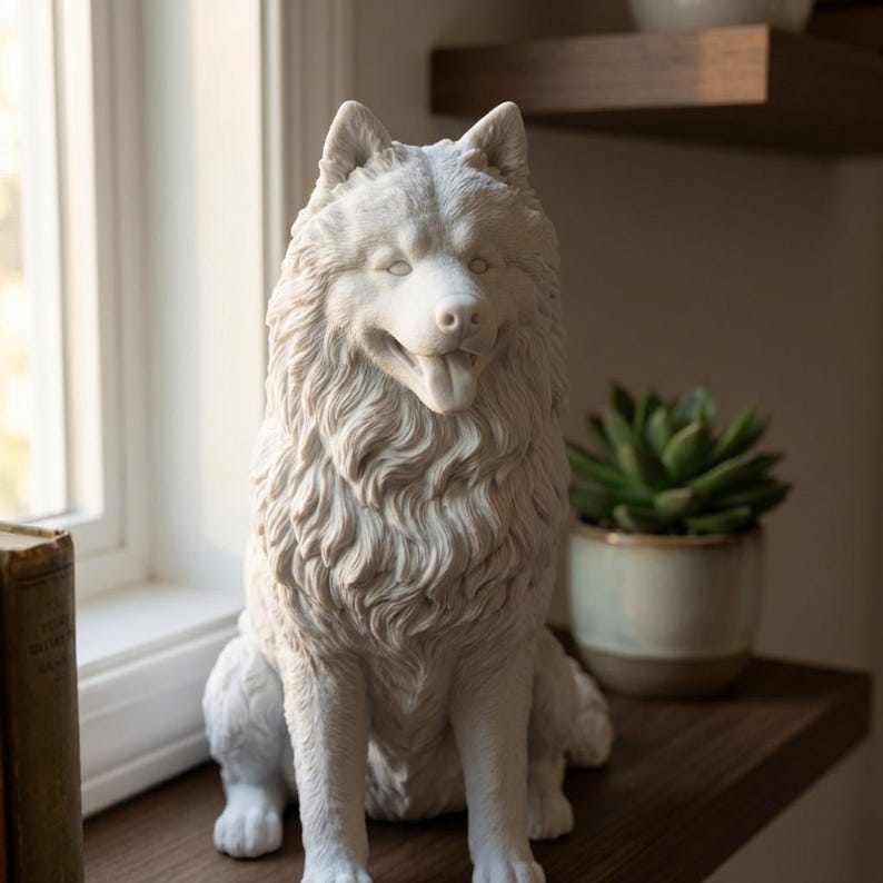 Samoyed Realistic Seated Dog Statue
