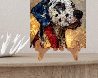 Dalmatian USA Flag Patriotic Dog Ceramic Tile thumbnail 2